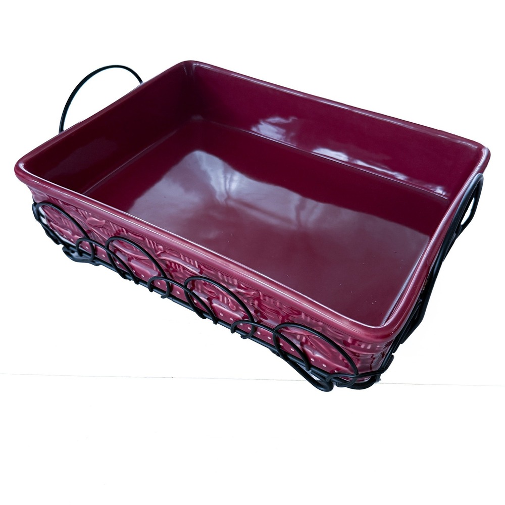 Temp-Tations by Tara Presentable Ovenware Cranberry Red 13X11 Baker Wire Cradle